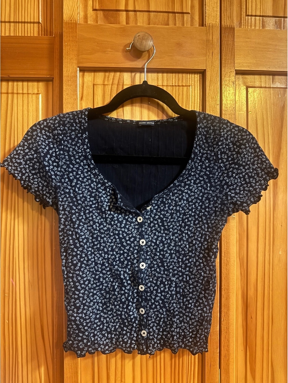 Brandy Melville black floral button-front top